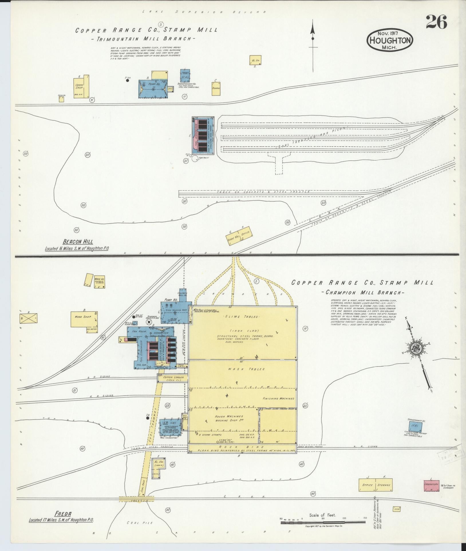 Sanborn Fire Insurance Map from Houghton, Houghton County, Michigan (1917), Sheet #0026 - Complete Map Set gallery image, historic Sanborn map, vintage wall art, Michigan Michigan