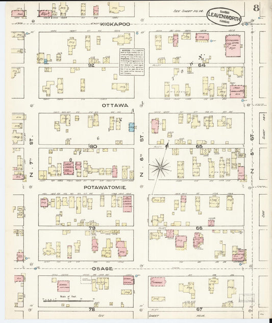Sanborn Fire Insurance Map from Leavenworth, Leavenworth County, Kansas (1883), Sheet #0008 - Historic Sanborn Fire Insurance Map Print, vintage old map wall art, antique decor, genealogy gift, Kansas Kansas map