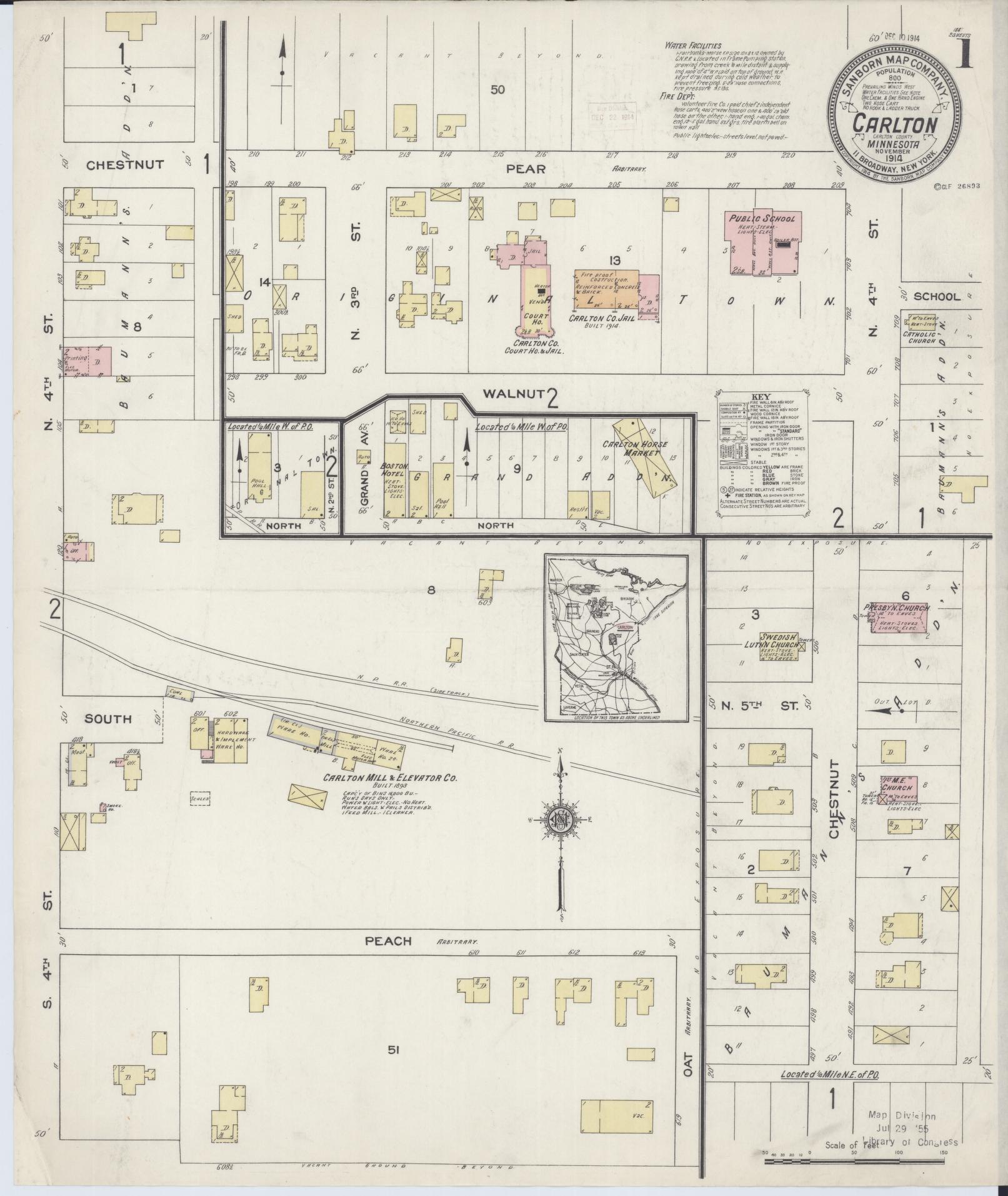 Sanborn Fire Insurance Map from Carlton, Carlton County, Minnesota (1914), Sheet #0001 - Complete Map Set gallery image, historic Sanborn map, vintage wall art, Minnesota Minnesota
