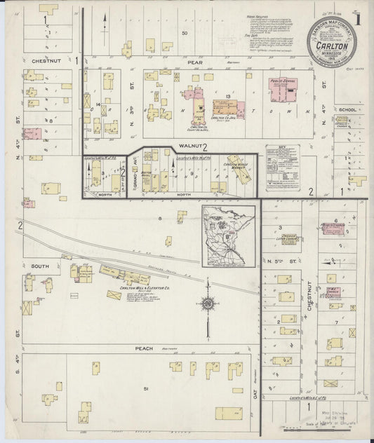 Sanborn Fire Insurance Map from Carlton, Carlton County, Minnesota (1914), Sheet #0001 - Complete Map Set gallery image, historic Sanborn map, vintage wall art, Minnesota Minnesota