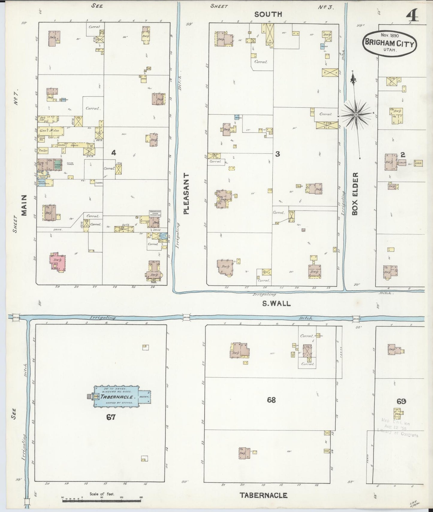 Sanborn Fire Insurance Map from Brigham City, Box Elder County, Utah (1890), Sheet #0004 - Complete Map Set gallery image, historic Sanborn map, vintage wall art, Utah Utah