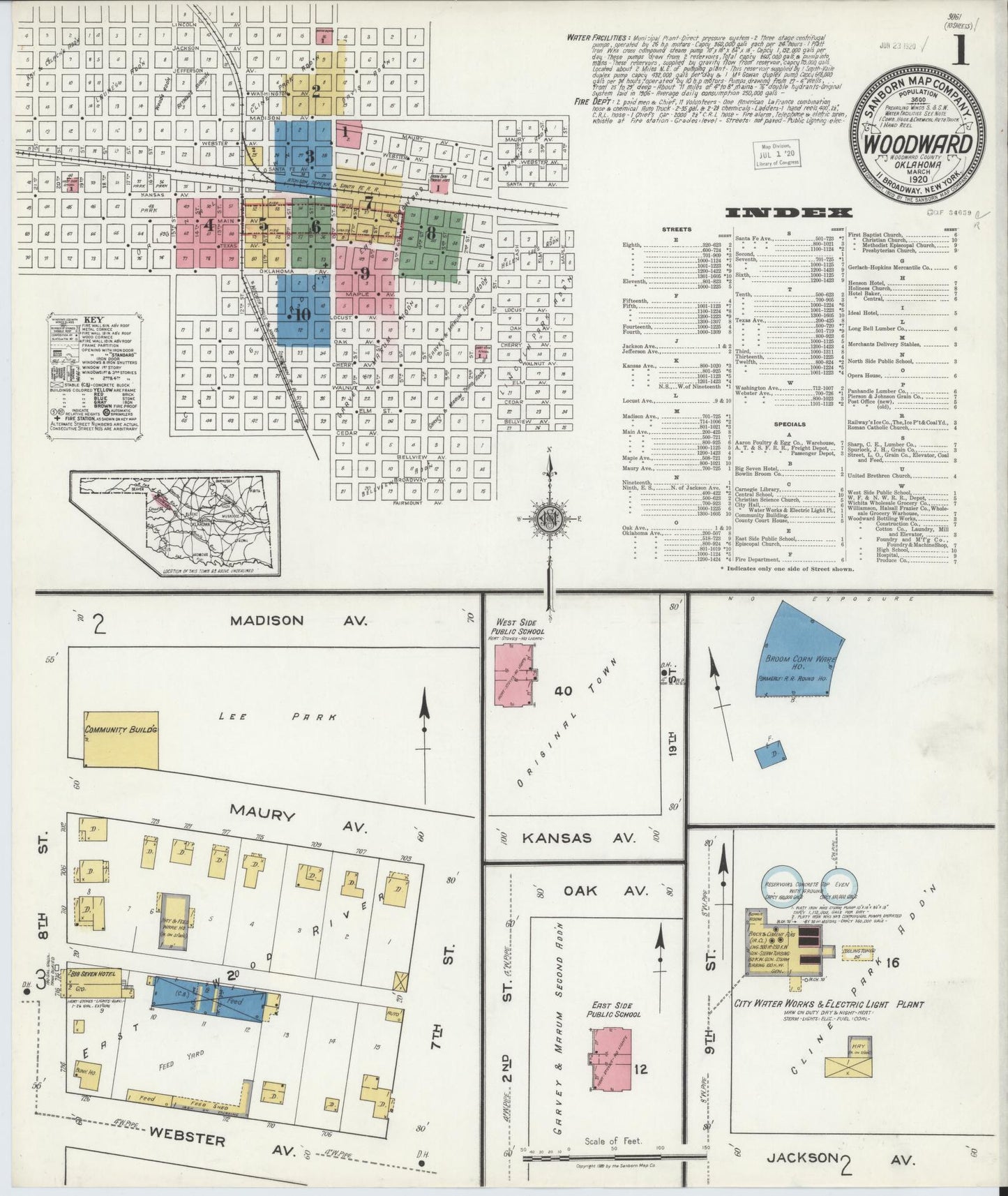 Sanborn Fire Insurance Map from Woodward, Woodward County, Oklahoma (1930), Sheet #0001 - Complete Map Set gallery image, historic Sanborn map, vintage wall art, Oklahoma Oklahoma