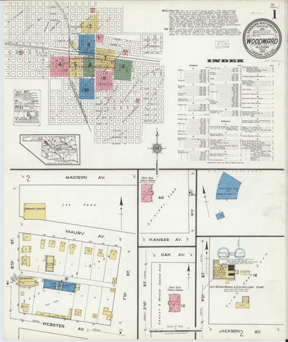 Sanborn Fire Insurance Map from Woodward, Woodward County, Oklahoma (1930), Sheet #0001 - Complete Map Set gallery image, historic Sanborn map, vintage wall art, Oklahoma Oklahoma