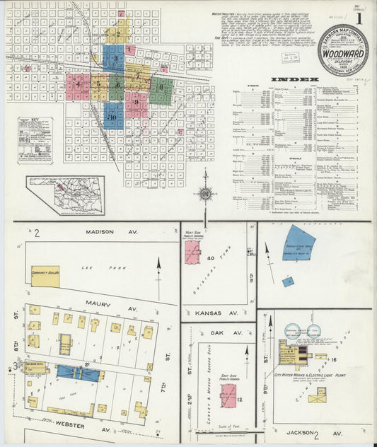 Sanborn Fire Insurance Map from Woodward, Woodward County, Oklahoma (1930), Sheet #0001 - Complete Map Set gallery image, historic Sanborn map, vintage wall art, Oklahoma Oklahoma