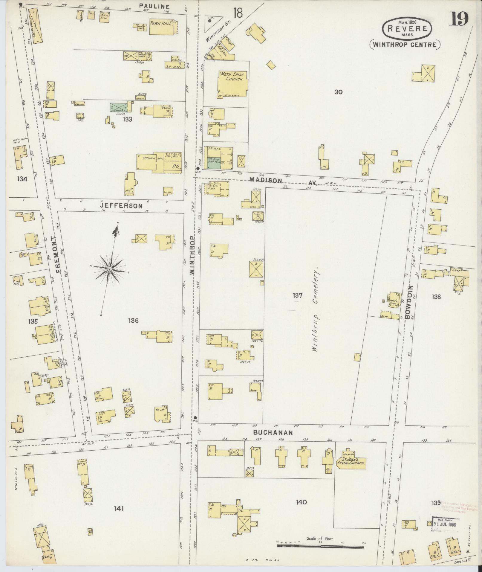 Sanborn Fire Insurance Map from Revere, Suffolk County, Massachusetts (1896), Sheet #0019 - Complete Map Set gallery image, historic Sanborn map, vintage wall art, Massachusetts Massachusetts