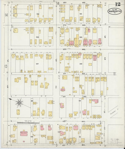 Sanborn Fire Insurance Map from New Brighton, Beaver County, Pennsylvania (1906), Sheet #0012 - Historic Sanborn Fire Insurance Map Print, vintage old map wall art, antique decor, genealogy gift, Pennsylvania Pennsylvania map