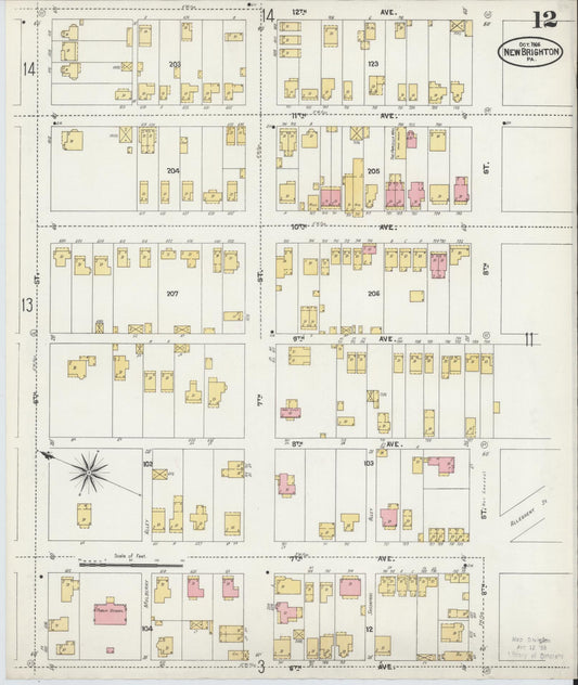 Sanborn Fire Insurance Map from New Brighton, Beaver County, Pennsylvania (1906), Sheet #0012 - Historic Sanborn Fire Insurance Map Print, vintage old map wall art, antique decor, genealogy gift, Pennsylvania Pennsylvania map