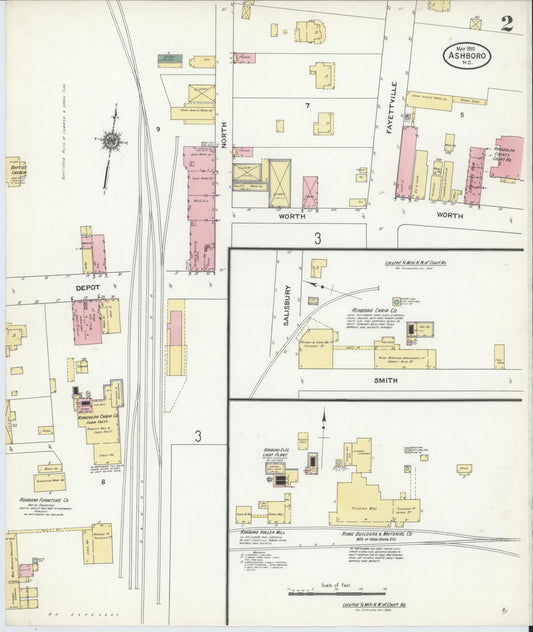Sanborn Fire Insurance Map from Asheboro, Randolph County, North Carolina (1910), Sheet #0002 - Historic Sanborn Fire Insurance Map Print, vintage old map wall art, antique decor, genealogy gift, North Carolina North Carolina map