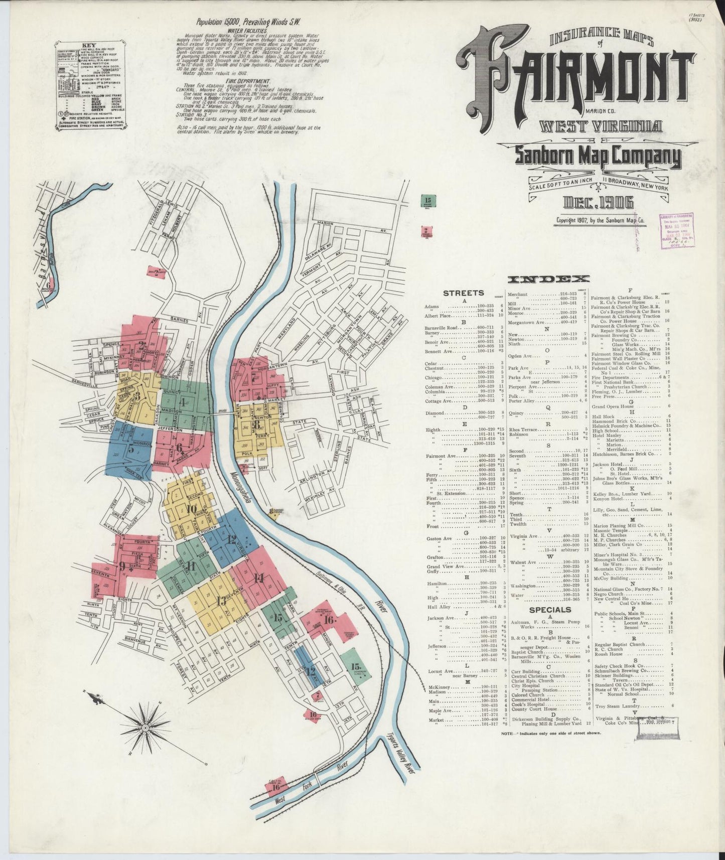 Sanborn Fire Insurance Map from Fairmont, Marion County, West Virginia (1906), Sheet #0001 - Complete Map Set gallery image, historic Sanborn map, vintage wall art, West Virginia West Virginia