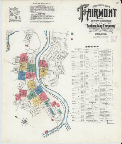 Sanborn Fire Insurance Map from Fairmont, Marion County, West Virginia (1906), Sheet #0001 - Complete Map Set gallery image, historic Sanborn map, vintage wall art, West Virginia West Virginia