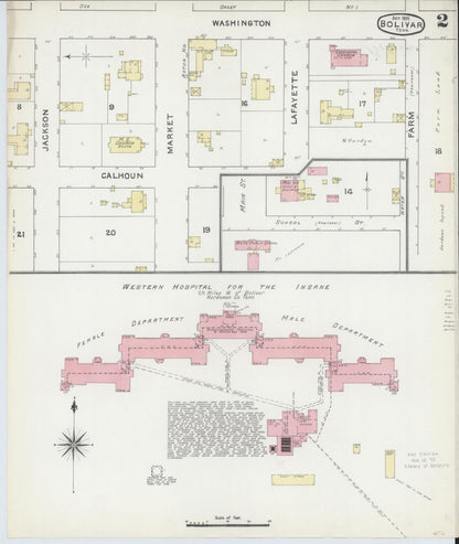 Sanborn Fire Insurance Map from Bolivar, Hardeman County, Tennessee (1891), Sheet #0002 - Complete Map Set gallery image, historic Sanborn map, vintage wall art, Tennessee Tennessee