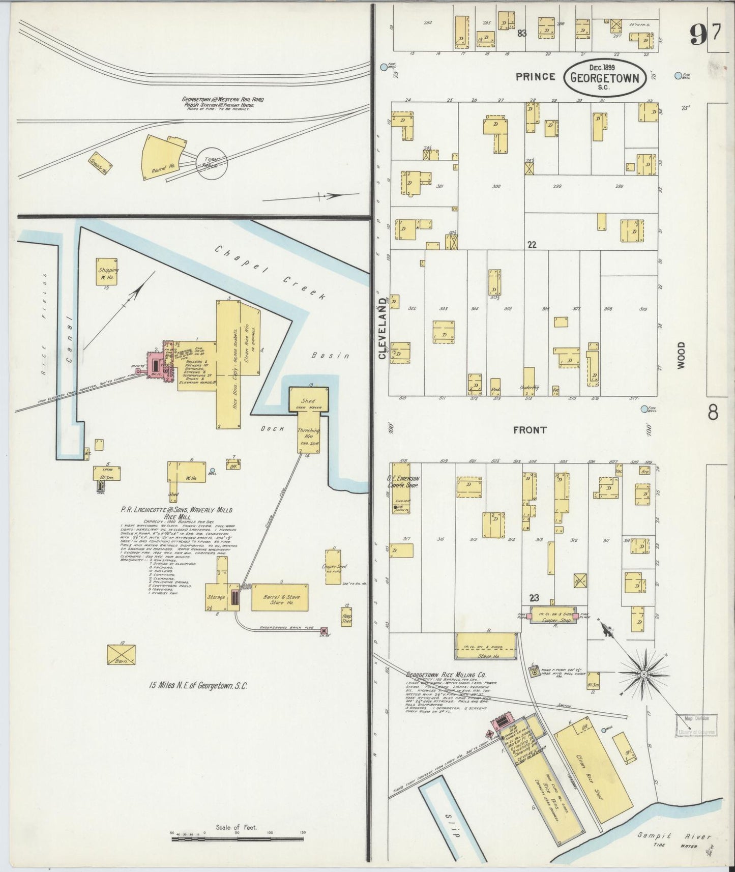 Sanborn Fire Insurance Map from Georgetown, Georgetown County, South Carolina (1899), Sheet #0009 - Historic Sanborn Fire Insurance Map Print, vintage old map wall art, antique decor, genealogy gift, South Carolina South Carolina map