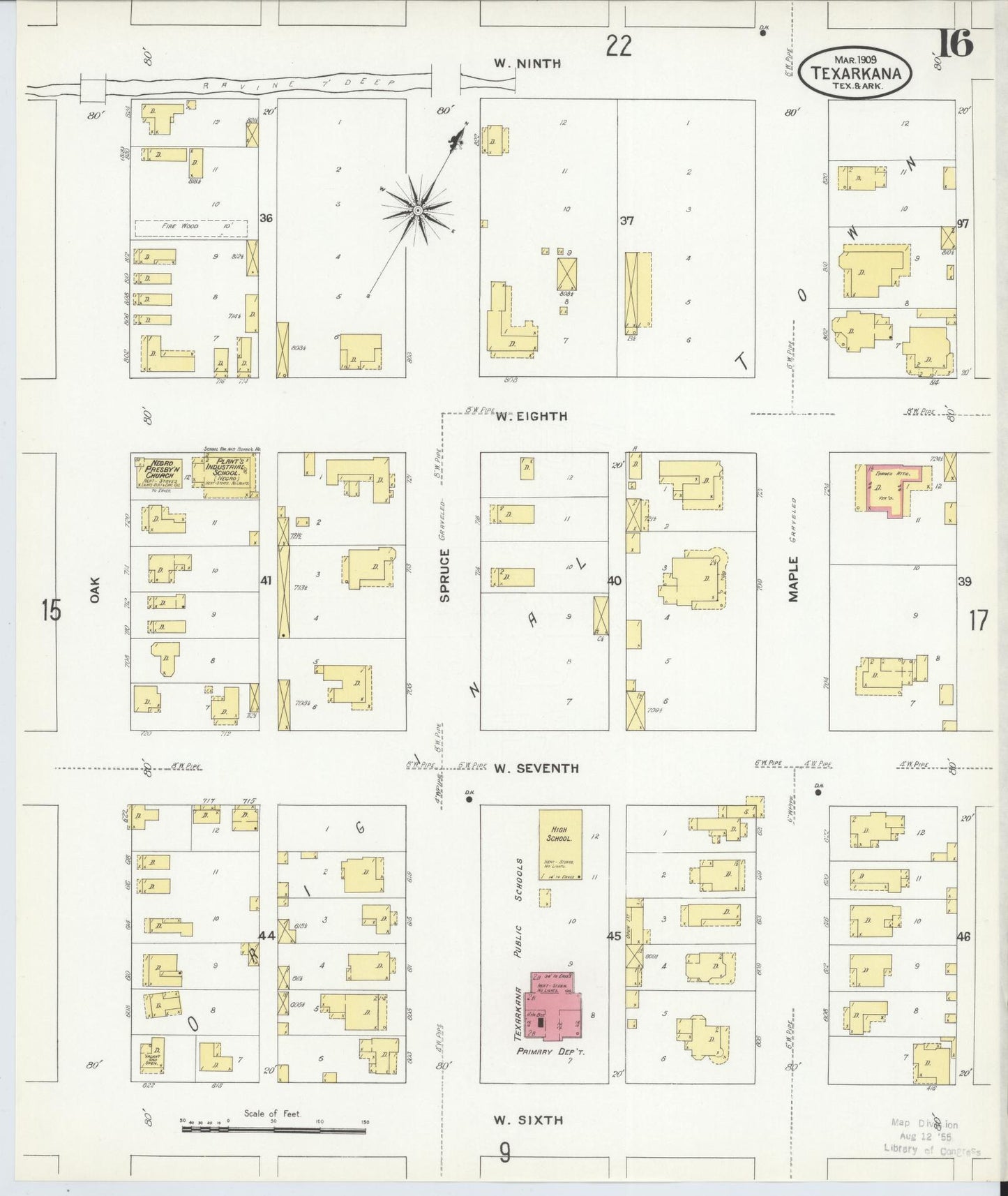 Sanborn Fire Insurance Map from Texarkana, Bowie County, Texas (1909), Sheet #0016 - Complete Map Set gallery image, historic Sanborn map, vintage wall art, Texas Texas