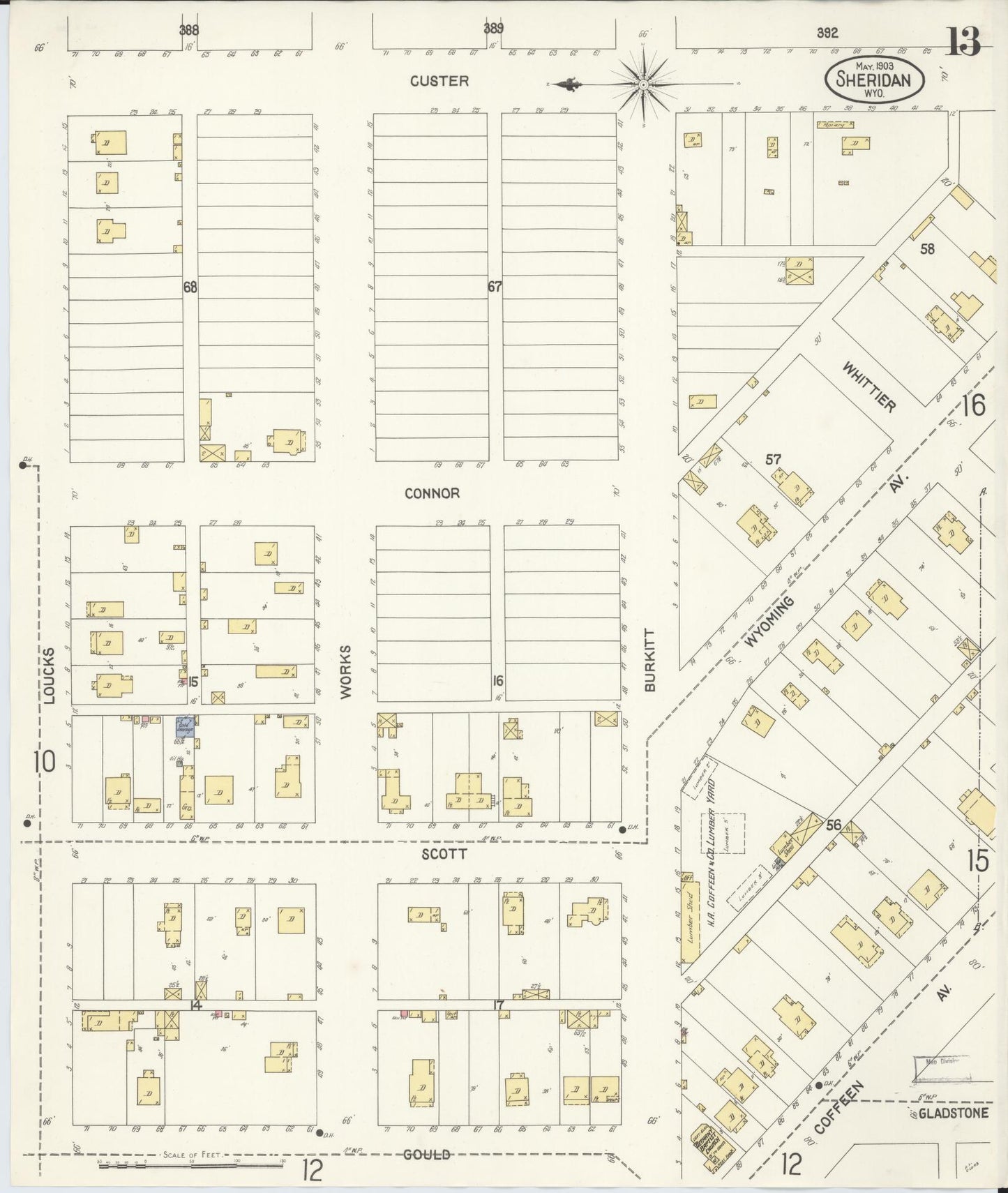 Sanborn Fire Insurance Map from Sheridan, Sheridan County, Wyoming (1903), Sheet #0013 - Historic Sanborn Fire Insurance Map Print, vintage old map wall art, antique decor, genealogy gift, Wyoming Wyoming map
