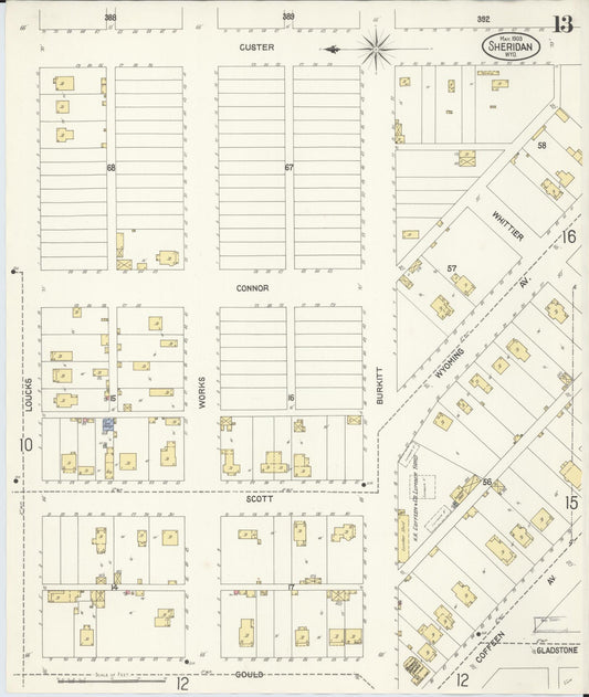 Sanborn Fire Insurance Map from Sheridan, Sheridan County, Wyoming (1903), Sheet #0013 - Historic Sanborn Fire Insurance Map Print, vintage old map wall art, antique decor, genealogy gift, Wyoming Wyoming map
