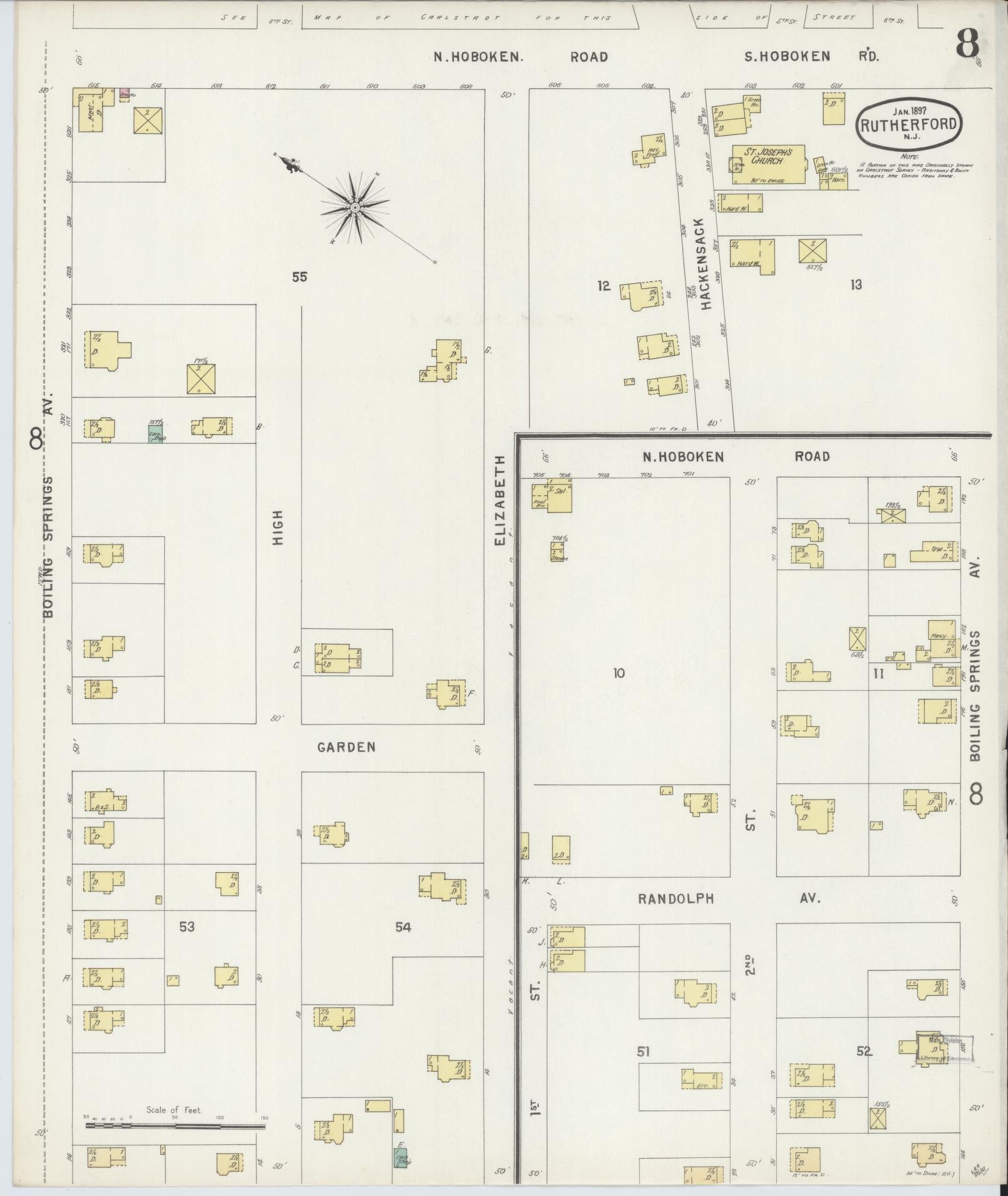 Sanborn Fire Insurance Map from Rutherford, Bergen County, New Jersey (1897), Sheet #0008 - Complete Map Set gallery image, historic Sanborn map, vintage wall art, New Jersey New Jersey