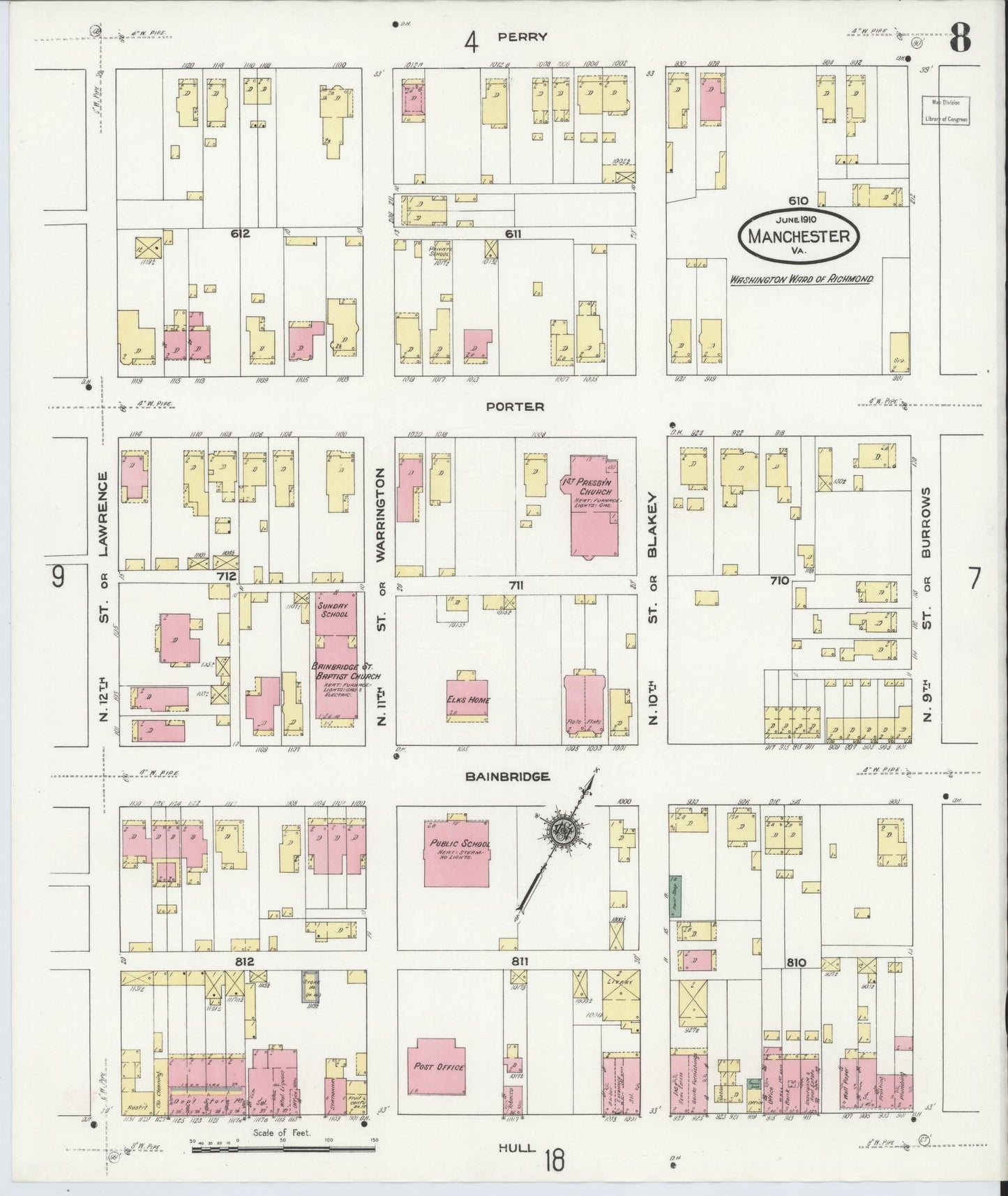 Sanborn Fire Insurance Map from Manchester, Chesterfield County, Virginia. (1910), Sheet 8 – Historic Sanborn Fire Insurance Map Print