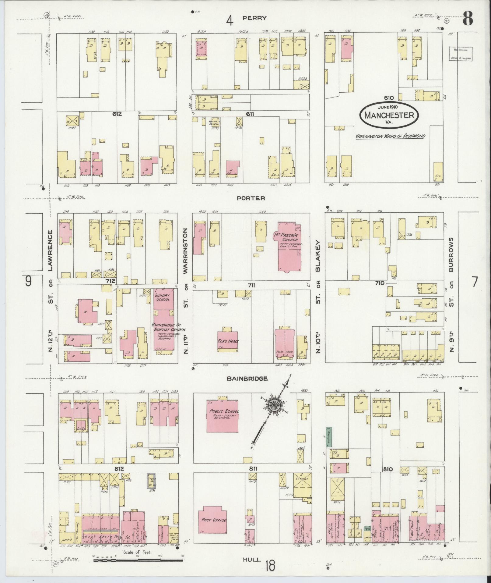Sanborn Fire Insurance Map from Manchester, Chesterfield County, Virginia. (1910), Sheet 8 – Historic Sanborn Fire Insurance Map Print