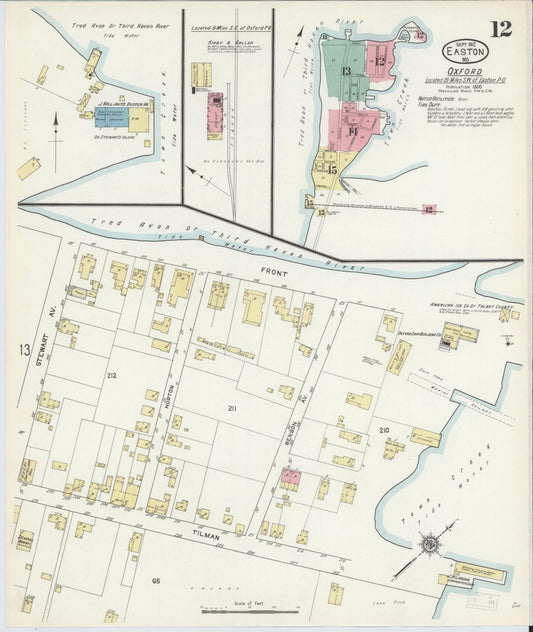 Talbot, Maryland - 1912 - Sanborn Fire Insurance Map, Sheet #0012 - Historic Sanborn Fire Insurance Map Print, Talbot Maryland 1912 0012 vintage old map wall art