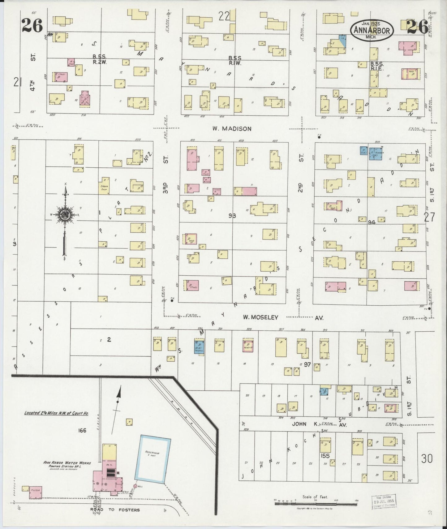 Sanborn Fire Insurance Map from Ann Arbor, Washtenaw County, Michigan (1925), Sheet #0026 - Historic Sanborn Fire Insurance Map Print, vintage old map wall art, antique decor, genealogy gift, Michigan Michigan map