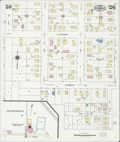 Sanborn Fire Insurance Map from Ann Arbor, Washtenaw County, Michigan (1925), Sheet #0026 - Historic Sanborn Fire Insurance Map Print, vintage old map wall art, antique decor, genealogy gift, Michigan Michigan map
