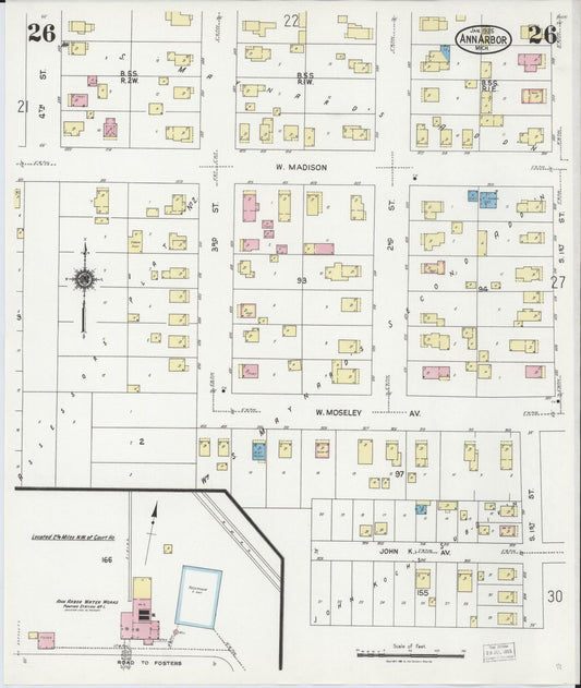Sanborn Fire Insurance Map from Ann Arbor, Washtenaw County, Michigan (1925), Sheet #0026 - Historic Sanborn Fire Insurance Map Print, vintage old map wall art, antique decor, genealogy gift, Michigan Michigan map