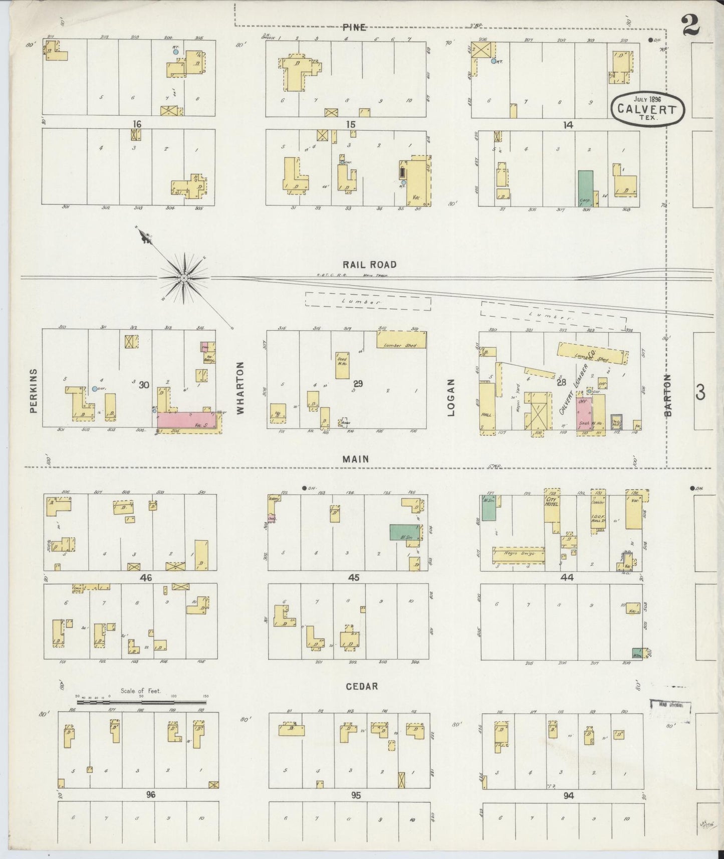 Sanborn Fire Insurance Map from Calvert, Robertson County, Texas (1896), Sheet #0002 - Historic Sanborn Fire Insurance Map Print, vintage old map wall art, antique decor, genealogy gift, Texas Texas map