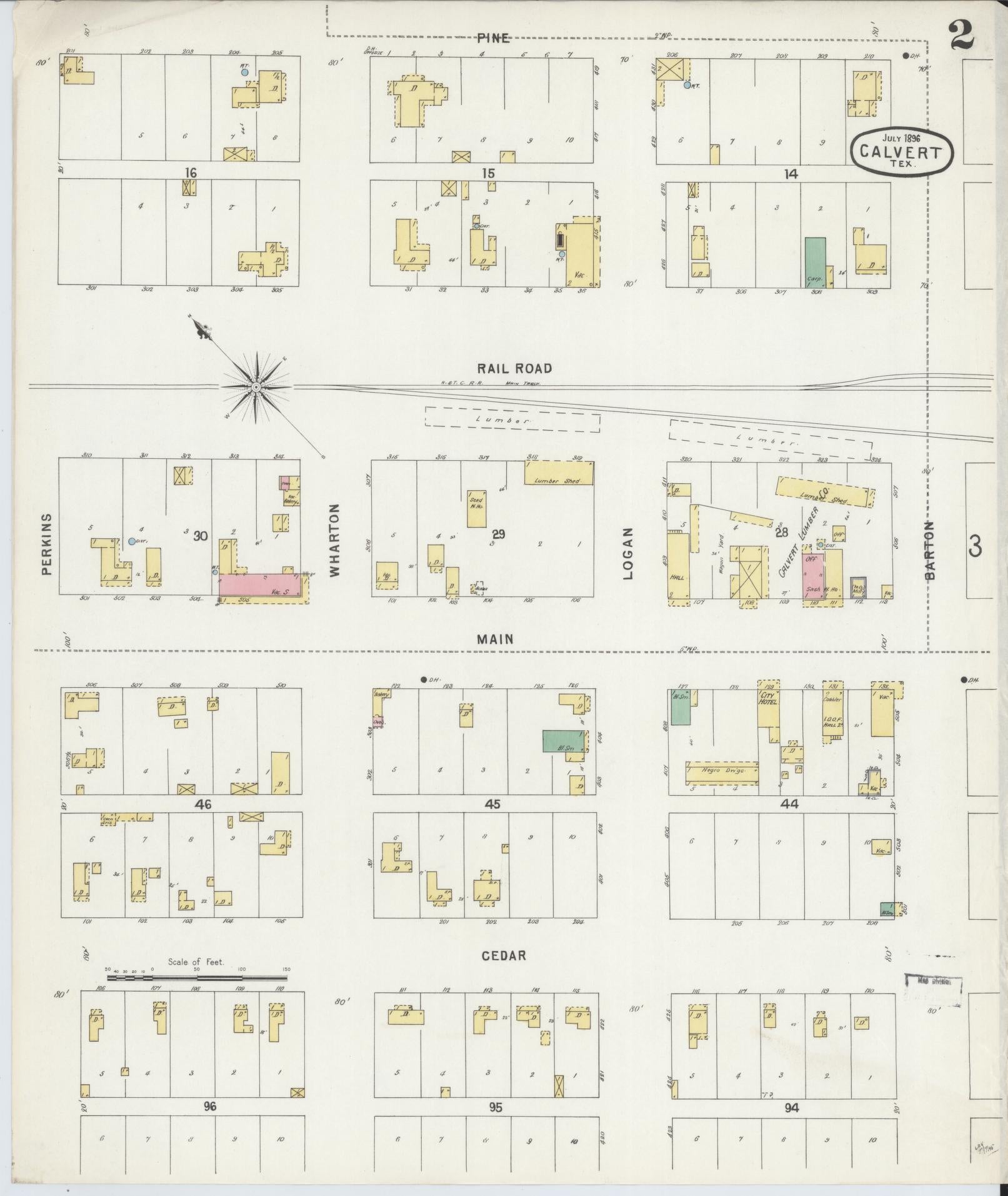 Sanborn Fire Insurance Map from Calvert, Robertson County, Texas (1896), Sheet #0002 - Historic Sanborn Fire Insurance Map Print, vintage old map wall art, antique decor, genealogy gift, Texas Texas map