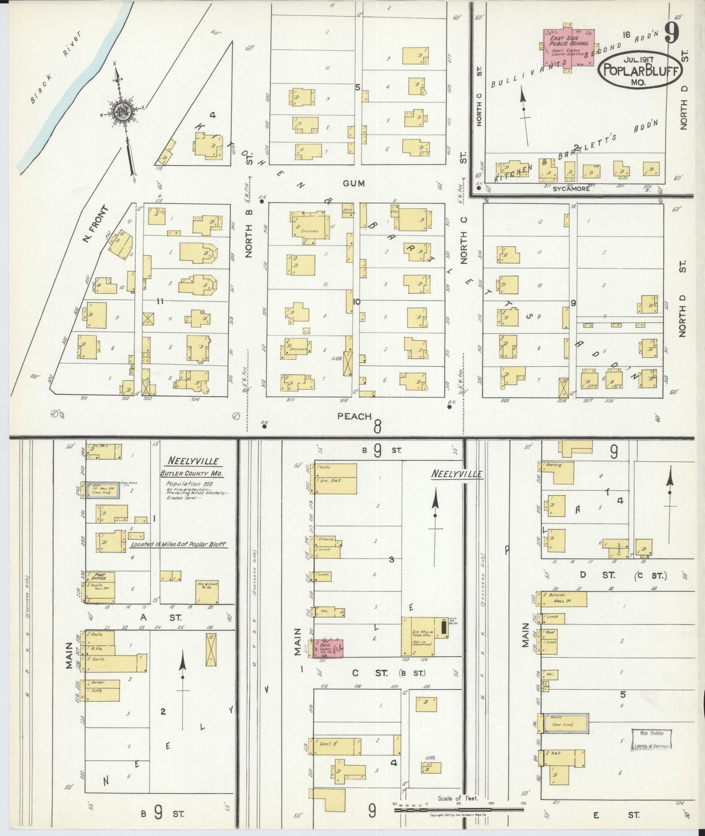 Sanborn Fire Insurance Map from Poplar Bluff, Butler County, Missouri (1917), Sheet #0009 - Complete Map Set gallery image, historic Sanborn map, vintage wall art, Missouri Missouri