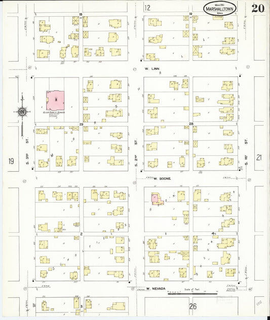 Sanborn Fire Insurance Map from Marshalltown, Marshall County, Iowa (1910), Sheet #0020 - Historic Sanborn Fire Insurance Map Print, vintage old map wall art