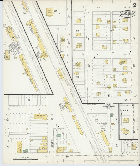Sanborn Fire Insurance Map from Woonsocket, Sanborn County, South Dakota (1898), Sheet #0002 - Historic Sanborn Fire Insurance Map Print, vintage old map wall art, antique decor, genealogy gift, South Dakota South Dakota map