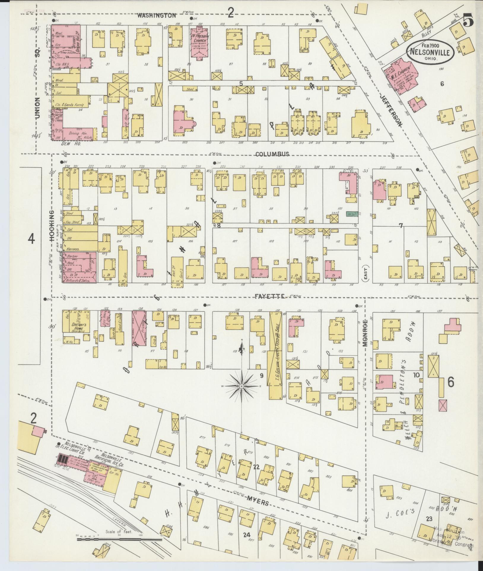 Sanborn Fire Insurance Map from Nelsonville, Athens County, Ohio (1900), Sheet #0005 - Historic Sanborn Fire Insurance Map Print, vintage old map wall art, antique decor, genealogy gift, Ohio Ohio map