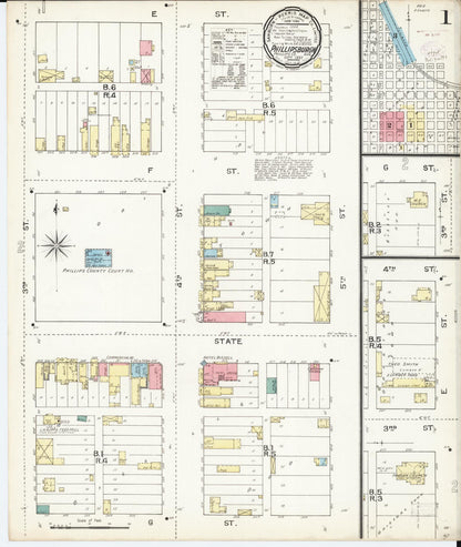 Sanborn Fire Insurance Map from Phillipsburg, Phillips County, Kansas (1893), Sheet #0001 - Complete Map Set gallery image, historic Sanborn map, vintage wall art, Kansas Kansas