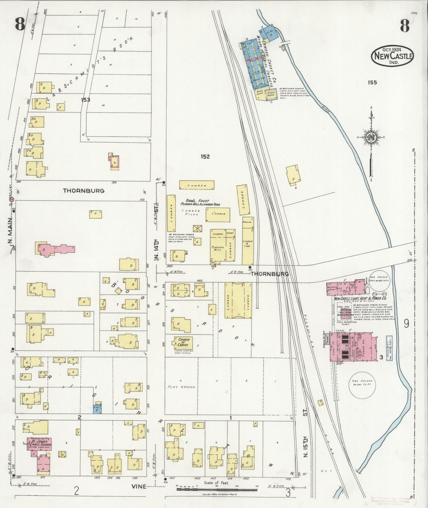 Sanborn Fire Insurance Map from New Castle, Henry County, Indiana (1924), Sheet #0008 - Complete Map Set gallery image, historic Sanborn map, vintage wall art, Indiana Indiana