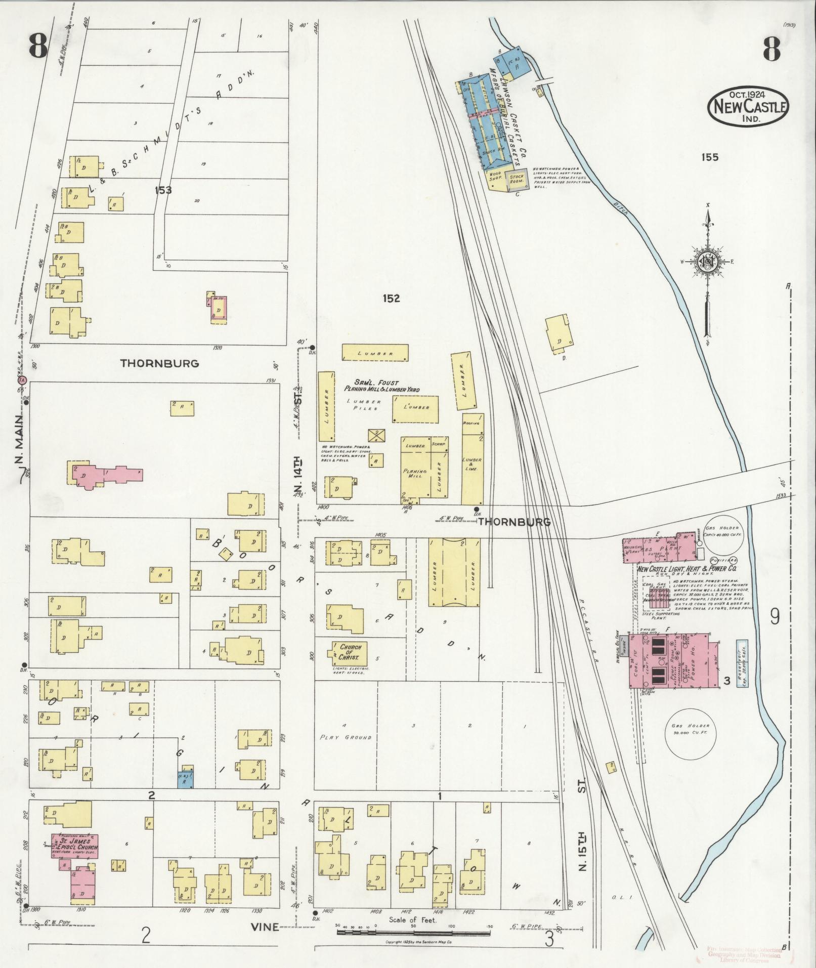 Sanborn Fire Insurance Map from New Castle, Henry County, Indiana (1924), Sheet #0008 - Complete Map Set gallery image, historic Sanborn map, vintage wall art, Indiana Indiana