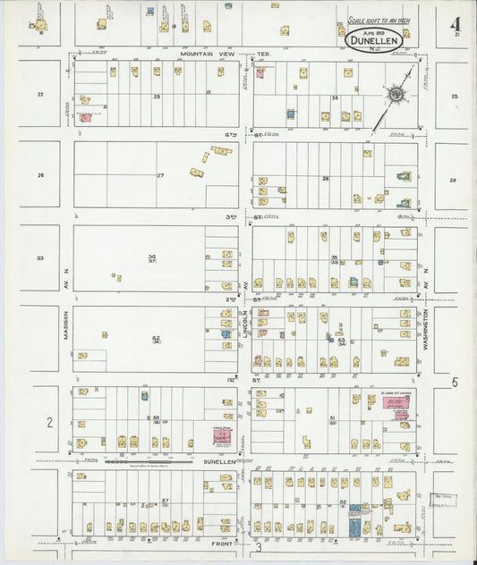 Sanborn Fire Insurance Map from Dunellen, Middlesex County, New Jersey (1919), Sheet #0004 - Historic Sanborn Fire Insurance Map Print, vintage old map wall art, antique decor, genealogy gift, New Jersey New Jersey map