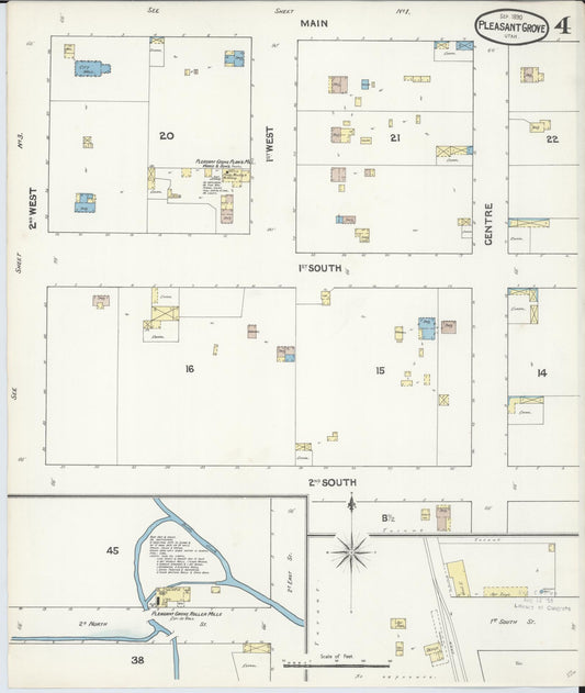 Sanborn Fire Insurance Map from Pleasant Grove, Utah County, Utah (1890), Sheet #0004 - Historic Sanborn Fire Insurance Map Print, vintage old map wall art, antique decor, genealogy gift, Pleasant Grove Utah map