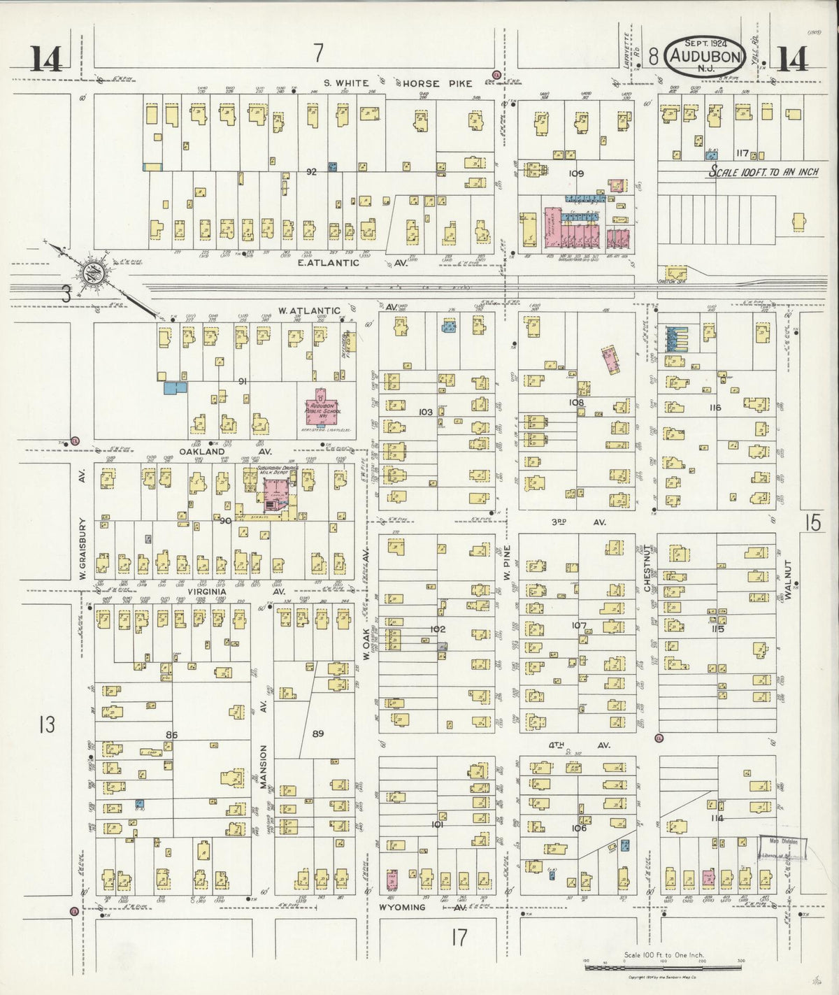 Sanborn Fire Insurance Map from Audubon, Camden County, New Jersey (1924), Sheet #0014 - Complete Map Set gallery image, historic Sanborn map, vintage wall art, New Jersey New Jersey