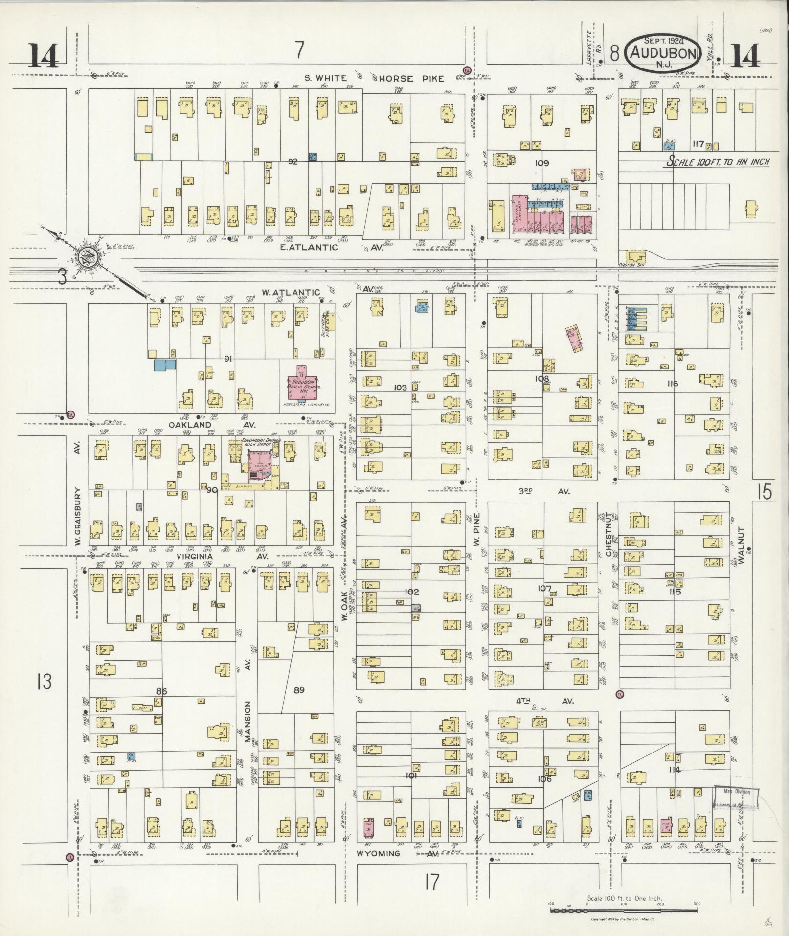 Sanborn Fire Insurance Map from Audubon, Camden County, New Jersey (1924), Sheet #0014 - Complete Map Set gallery image, historic Sanborn map, vintage wall art, New Jersey New Jersey
