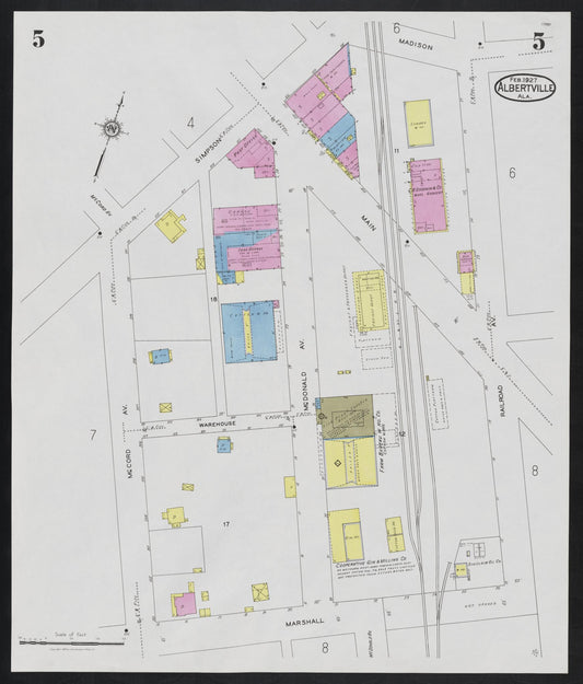 Sanborn Fire Insurance Map from Albertville, Marshall County, Alabama (1927), Sheet #0005 - Historic Sanborn Fire Insurance Map Print, vintage old map wall art, antique decor, genealogy gift, Alabama Alabama map