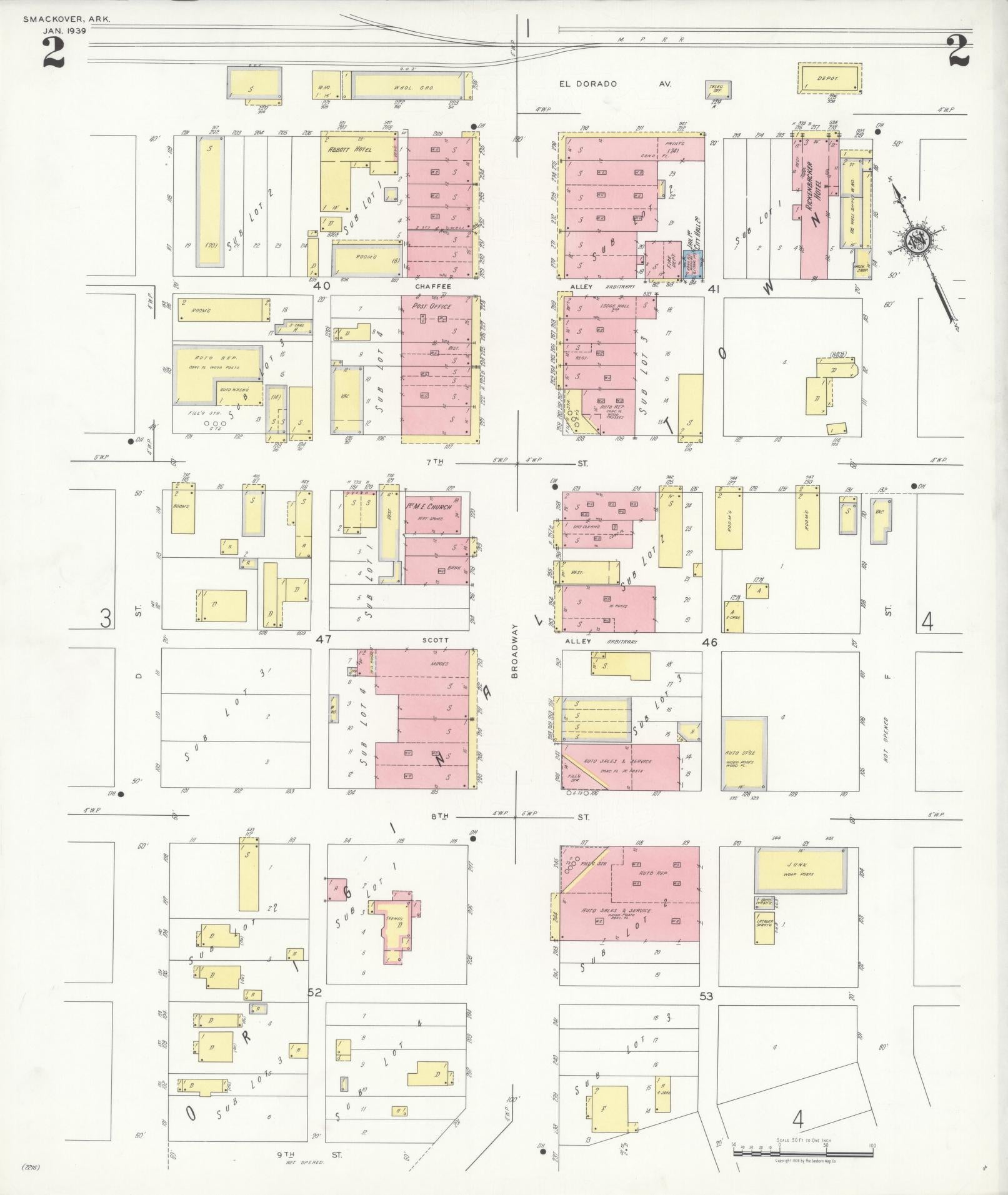 Sanborn Fire Insurance Map from Smackover, Union County, Arkansas (1939), Sheet #0002 - Historic Sanborn Fire Insurance Map Print, vintage old map wall art, antique decor, genealogy gift, Arkansas Arkansas map