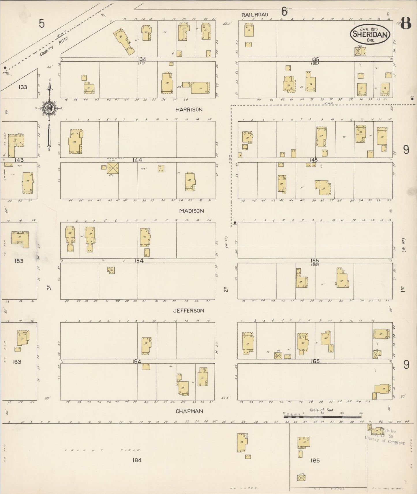 Sanborn Fire Insurance Map from Sheridan, Yamhill County, Oregon (1913), Sheet #0008 - Complete Map Set gallery image, historic Sanborn map, vintage wall art, Oregon Oregon