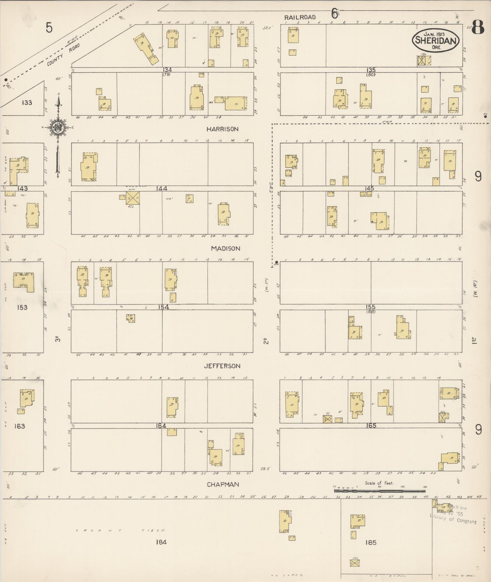 Sanborn Fire Insurance Map from Sheridan, Yamhill County, Oregon (1913), Sheet #0008 - Complete Map Set gallery image, historic Sanborn map, vintage wall art, Oregon Oregon