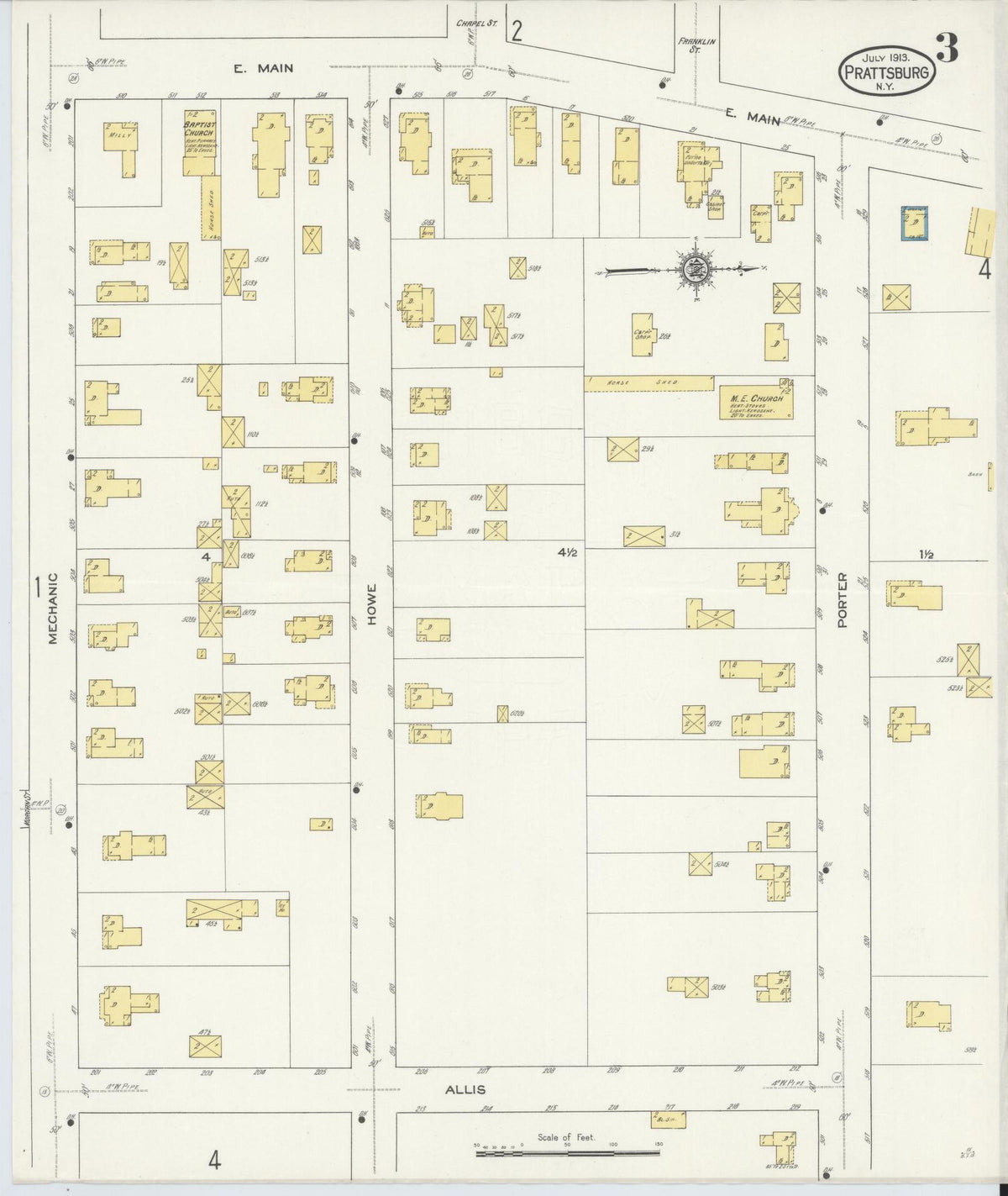 Sanborn Fire Insurance Map from Prattsburgh, Steuben County, New York (1913), Sheet #0003 - Historic Sanborn Fire Insurance Map Print, vintage old map wall art, antique decor, genealogy gift, New York New York map