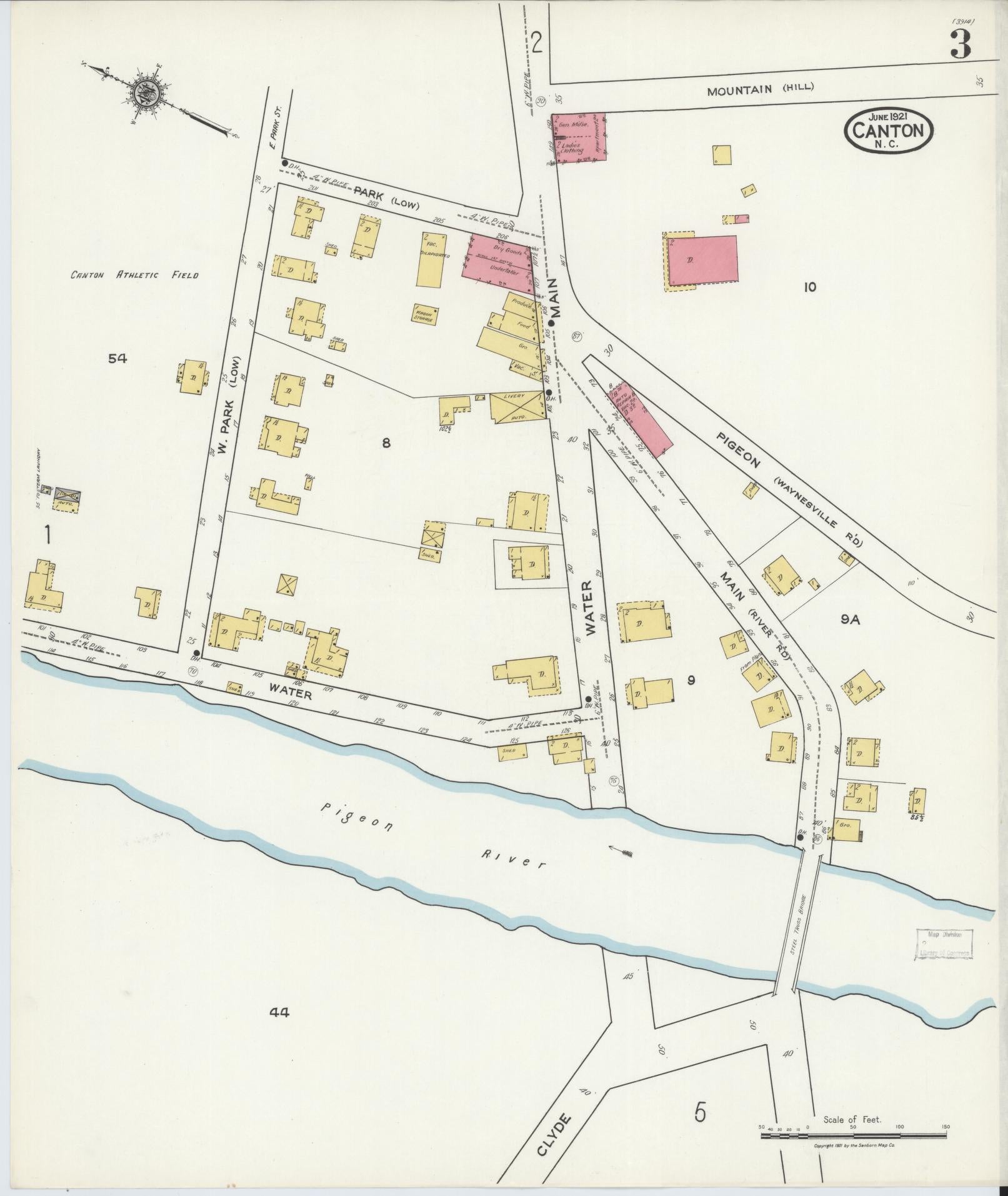 Sanborn Fire Insurance Map from Canton, Haywood County, North Carolina (1921), Sheet #0003 - Historic Sanborn Fire Insurance Map Print, vintage old map wall art, antique decor, genealogy gift, North Carolina North Carolina map