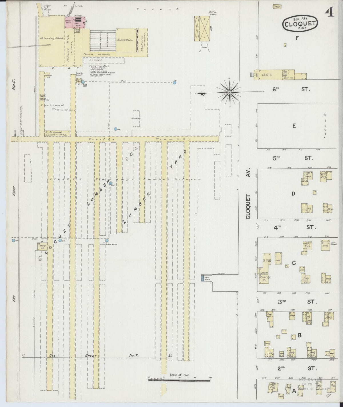 Sanborn Fire Insurance Map from Cloquet, Carlton County, Minnesota (1888), Sheet #0004 - Historic Sanborn Fire Insurance Map Print, vintage old map wall art, antique decor, genealogy gift, Minnesota Minnesota map