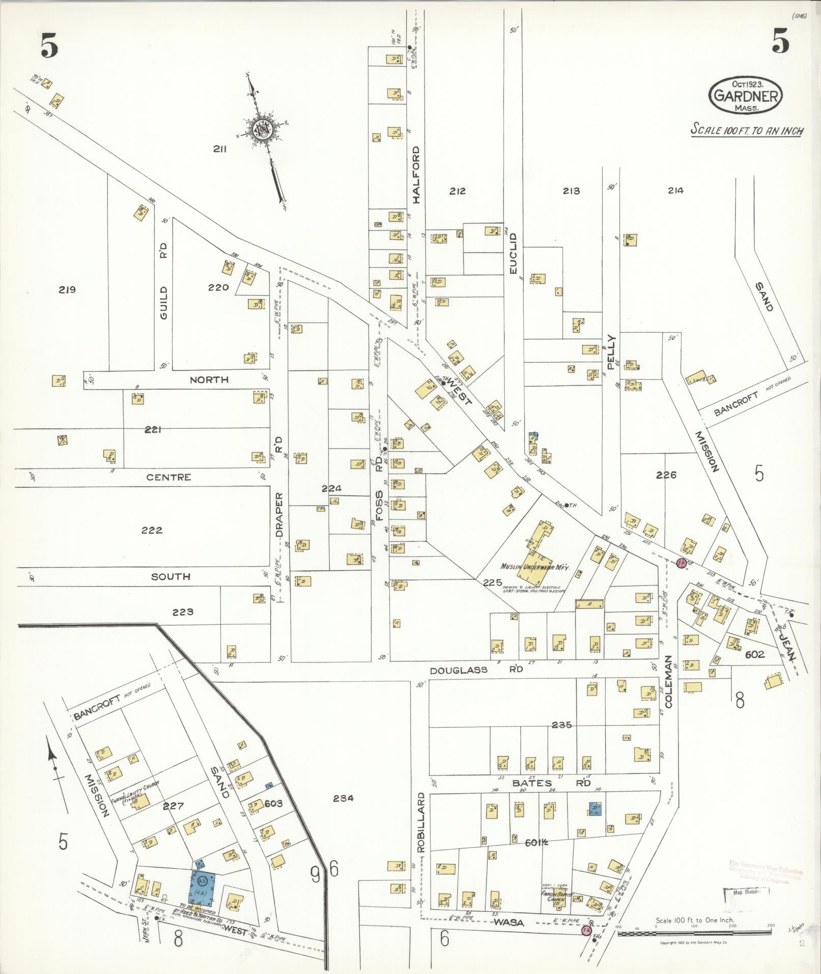 Sanborn Fire Insurance Map from Gardner, Worcester County, Massachusetts (1923), Sheet #0005 - Complete Map Set gallery image, historic Sanborn map, vintage wall art, Massachusetts Massachusetts