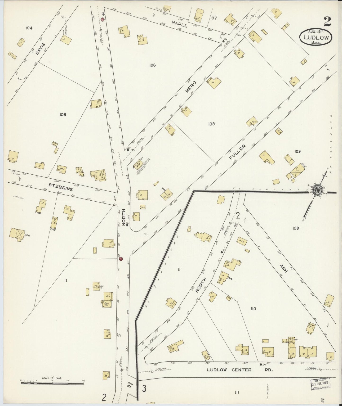 Sanborn Fire Insurance Map from Ludlow, Hampden County, Massachusetts (1911), Sheet #0002 - Historic Sanborn Fire Insurance Map Print, vintage old map wall art, antique decor, genealogy gift, Massachusetts Massachusetts map