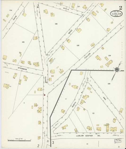 Sanborn Fire Insurance Map from Ludlow, Hampden County, Massachusetts (1911), Sheet #0002 - Historic Sanborn Fire Insurance Map Print, vintage old map wall art, antique decor, genealogy gift, Massachusetts Massachusetts map