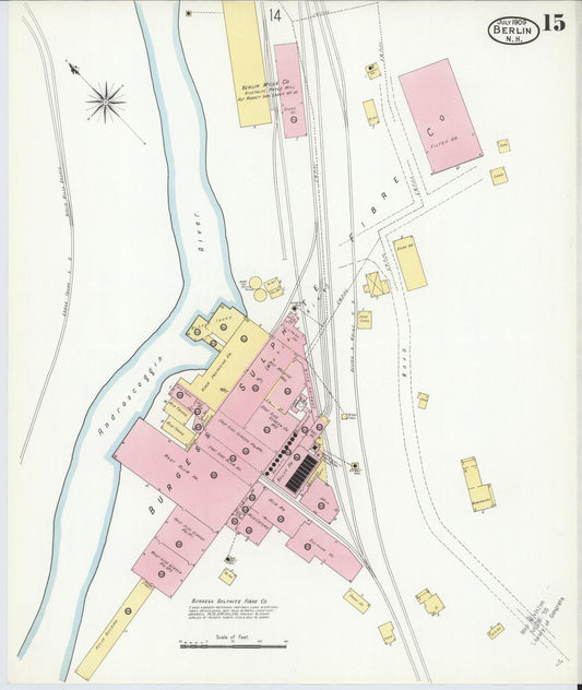 Sanborn Fire Insurance Map from Berlin, Coos County, New Hampshire (1909), Sheet #0015 - Historic Sanborn Fire Insurance Map Print, vintage old map wall art, antique decor, genealogy gift, New Hampshire New Hampshire map